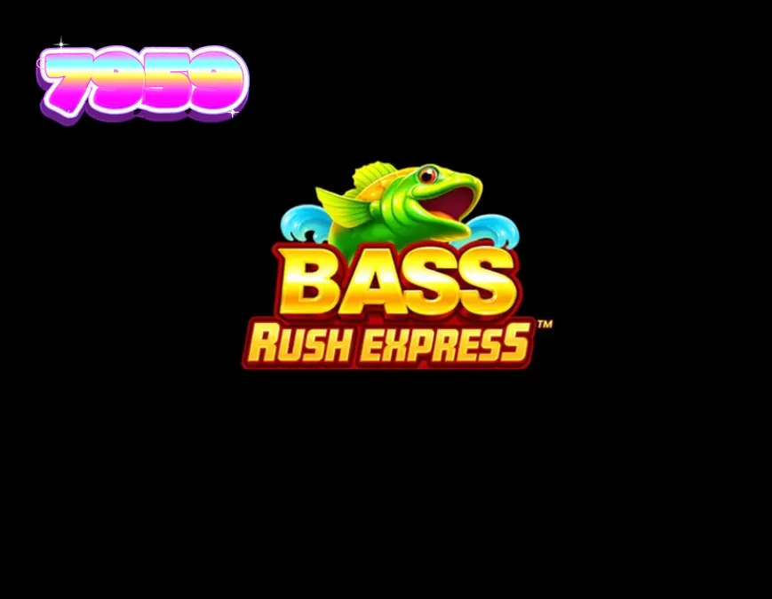 Interface do jogo Bass Rush Express com pescador e símbolos de peixes